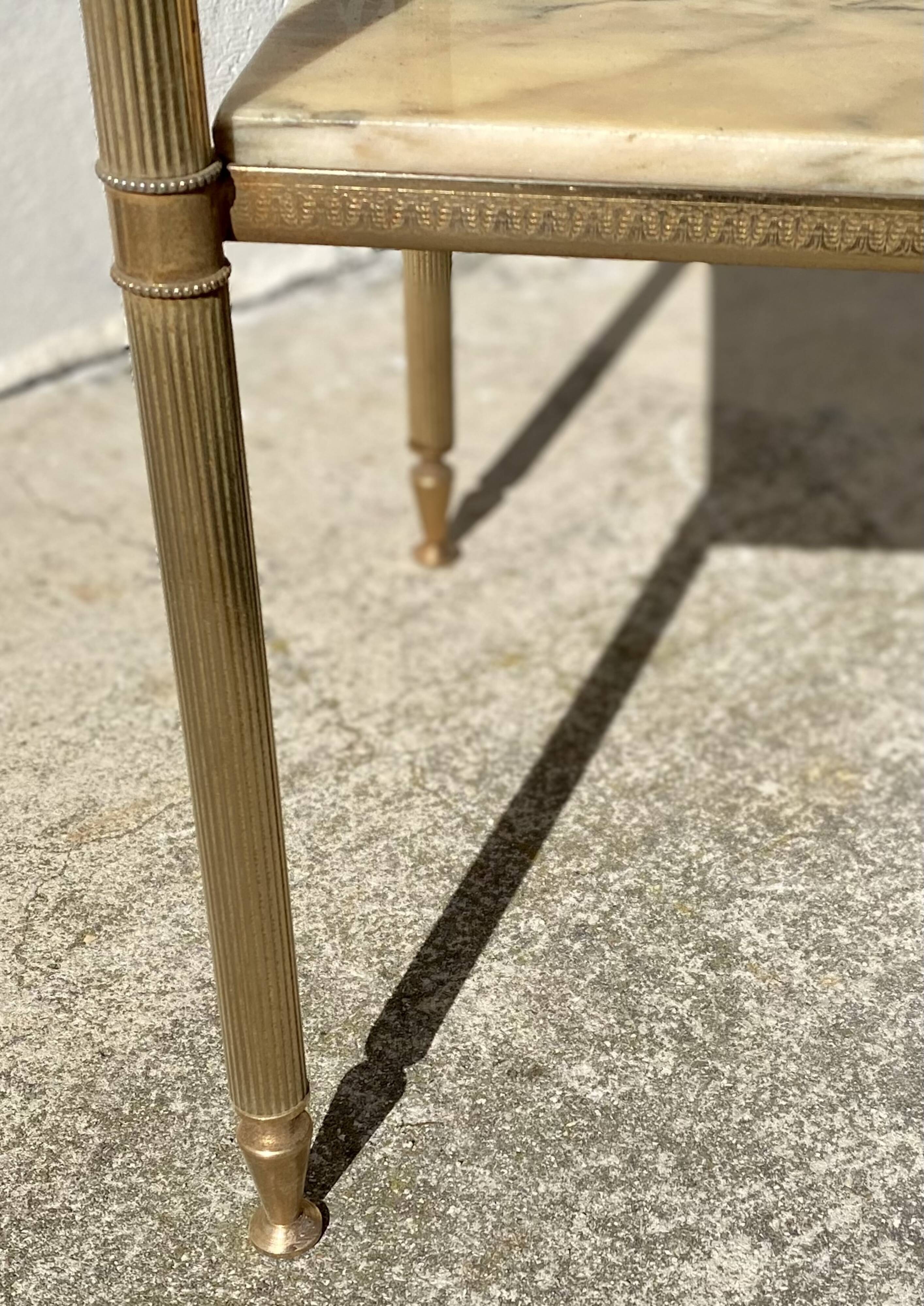 small side table with 2 brass and marble trays vintage 1960