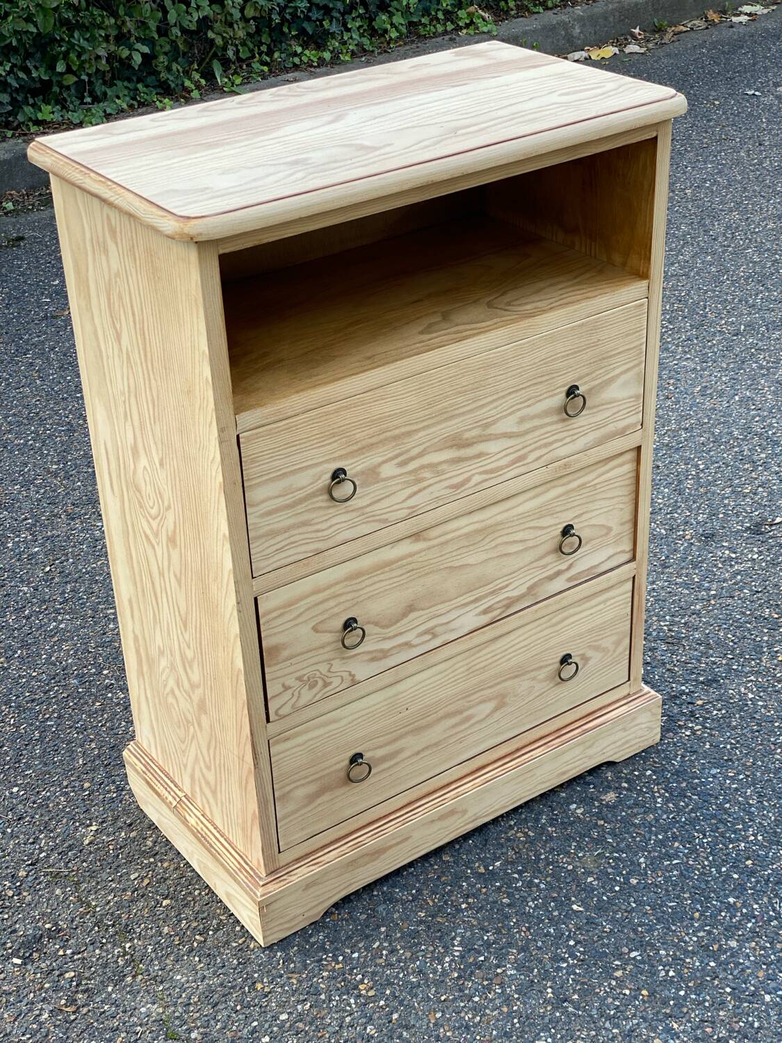 Louis Philippe chest of drawers with 3 drawers renovated in raw solid wood