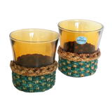 Set de deux verre fumés Duralex dans leur support tressé