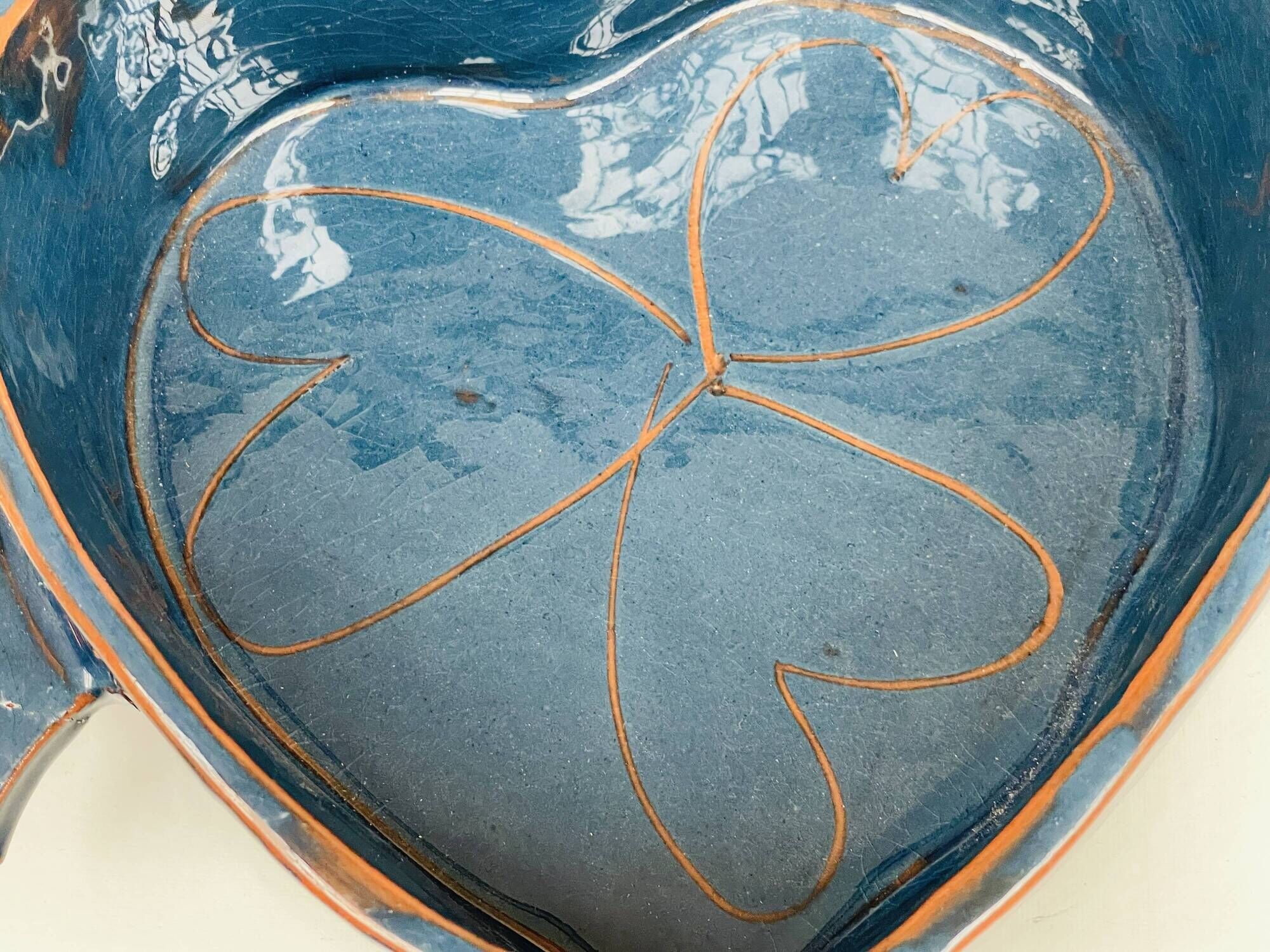 Small "Heart" dish or large blue glazed ceramic catchall.