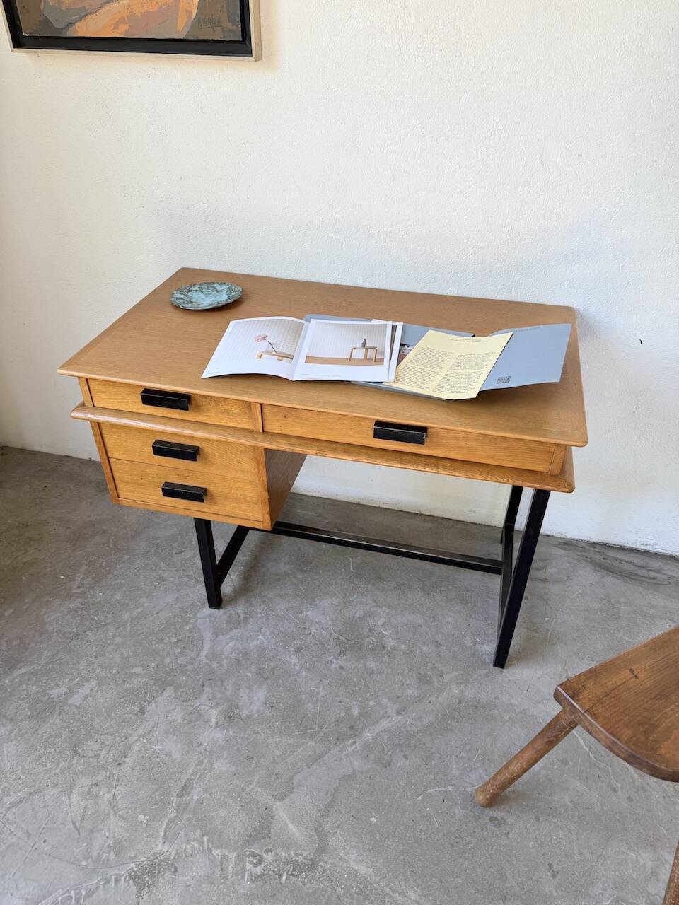 Modernist 50s oak metal desk