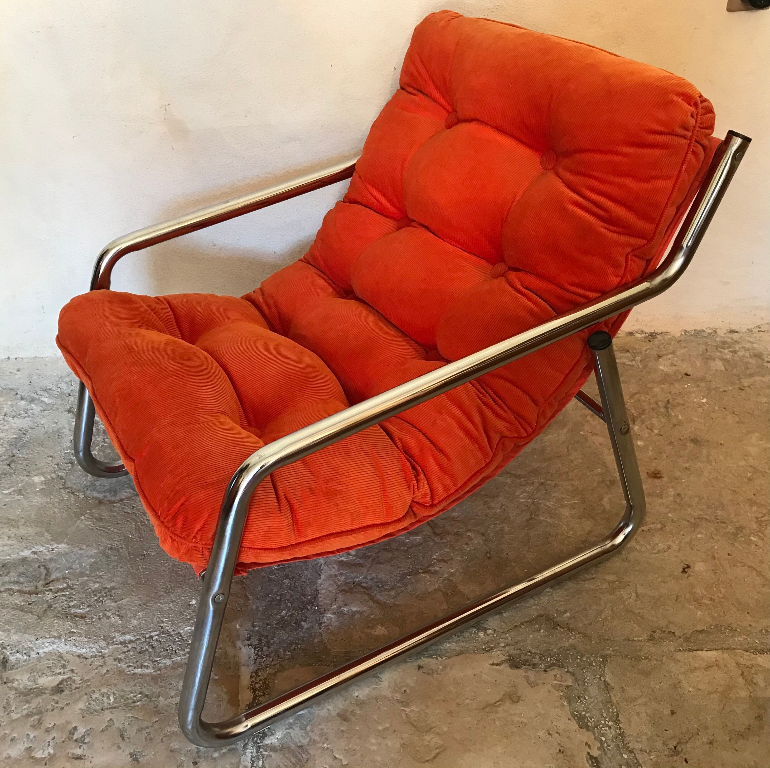 Vintage pop heater armchair 1970's chrome tubing