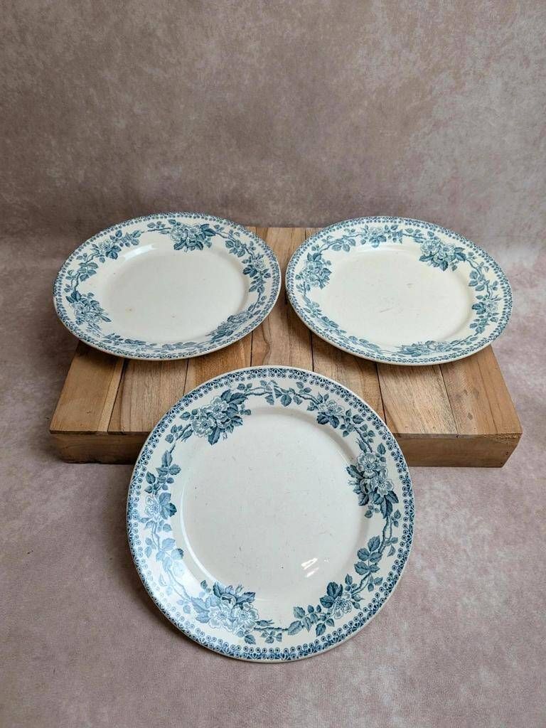 Set of 3 flat plates in ironstone Debray – Guadeloupe Service