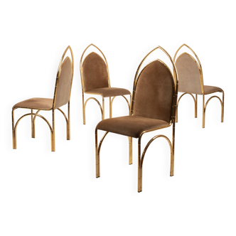 Chaises en daim et laiton 1970 Manufacture italienne