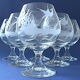 Suite of six tasting glasses of engraved crystal cognac