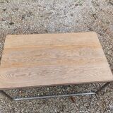 Solid wood living room coffee table with patinated metal legs