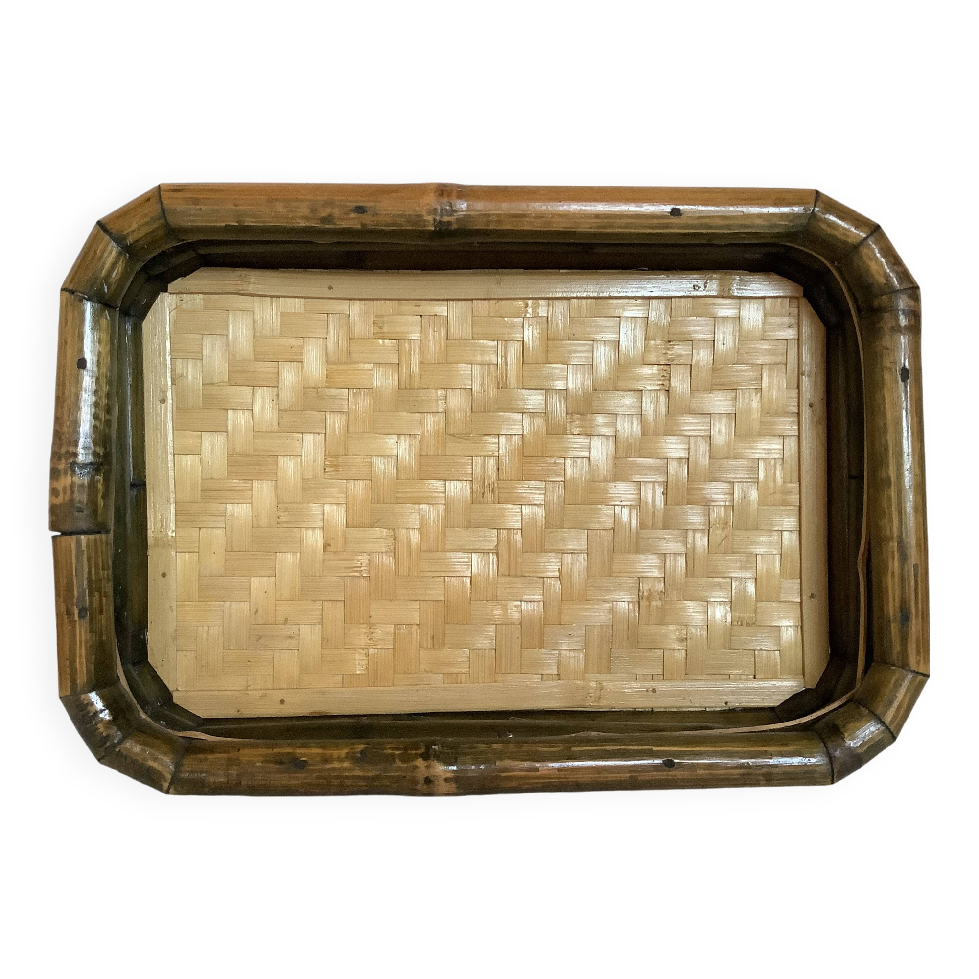 Vintage bamboo rattan tray