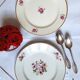 Antique dessert plates mismatched in earthenware with gilded edges