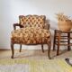 Antique cabriolet armchair in floral velvet – Louis XV style / Retro chic