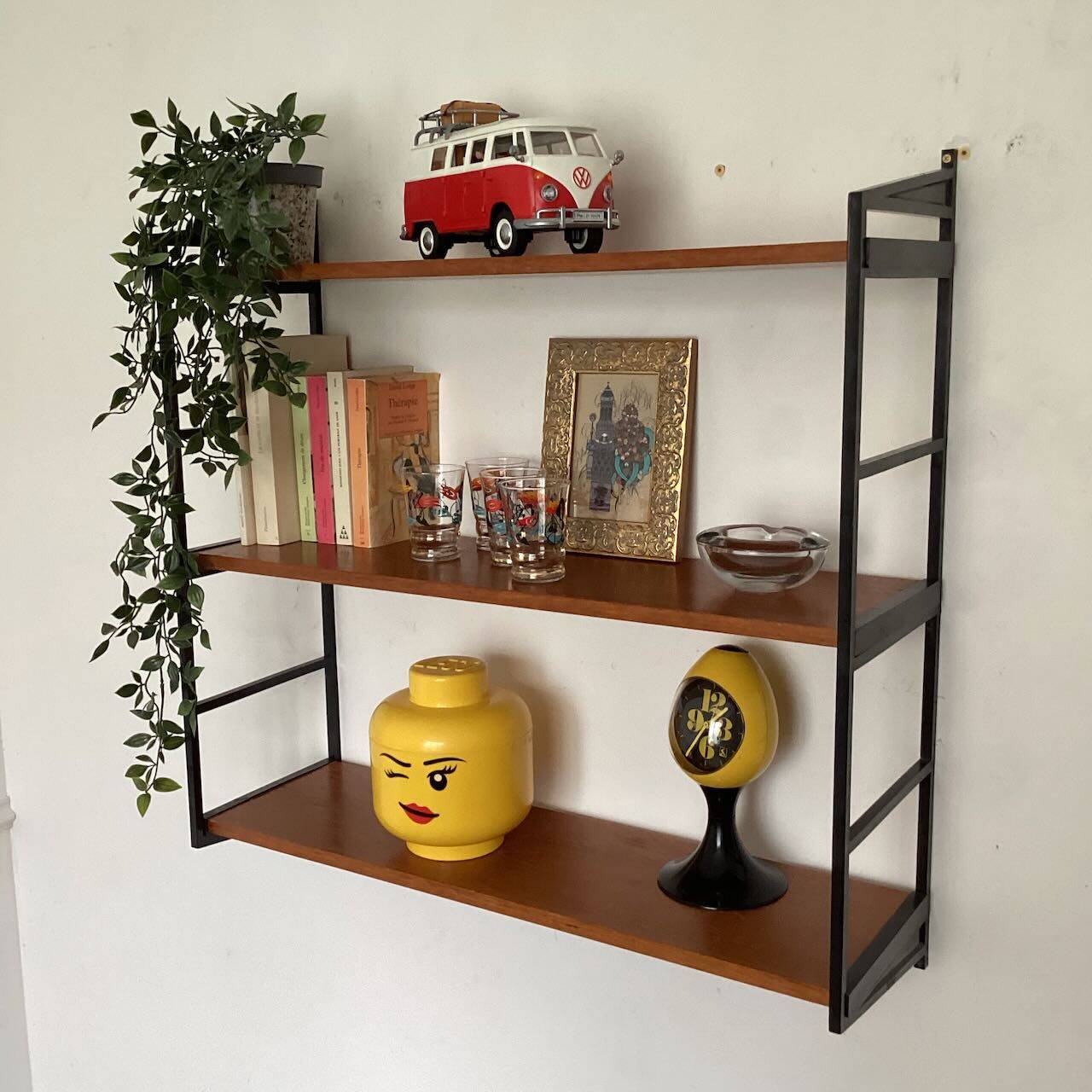 Vintage wood and plastic wall shelves