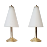 Set of 2 vintage table lamps, gold and frosted glass by Lakro 1980s