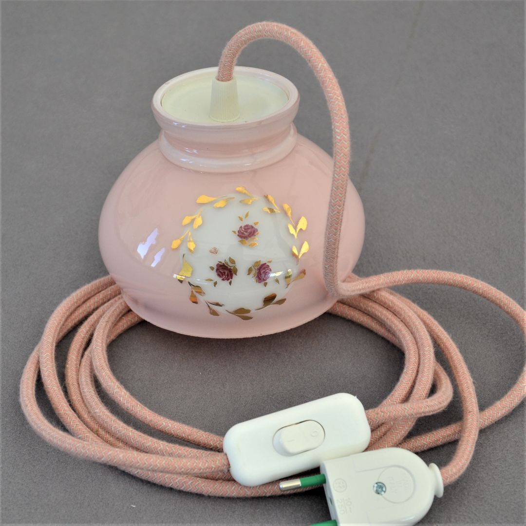 Vintage pink walkman floral pattern and golden frieze