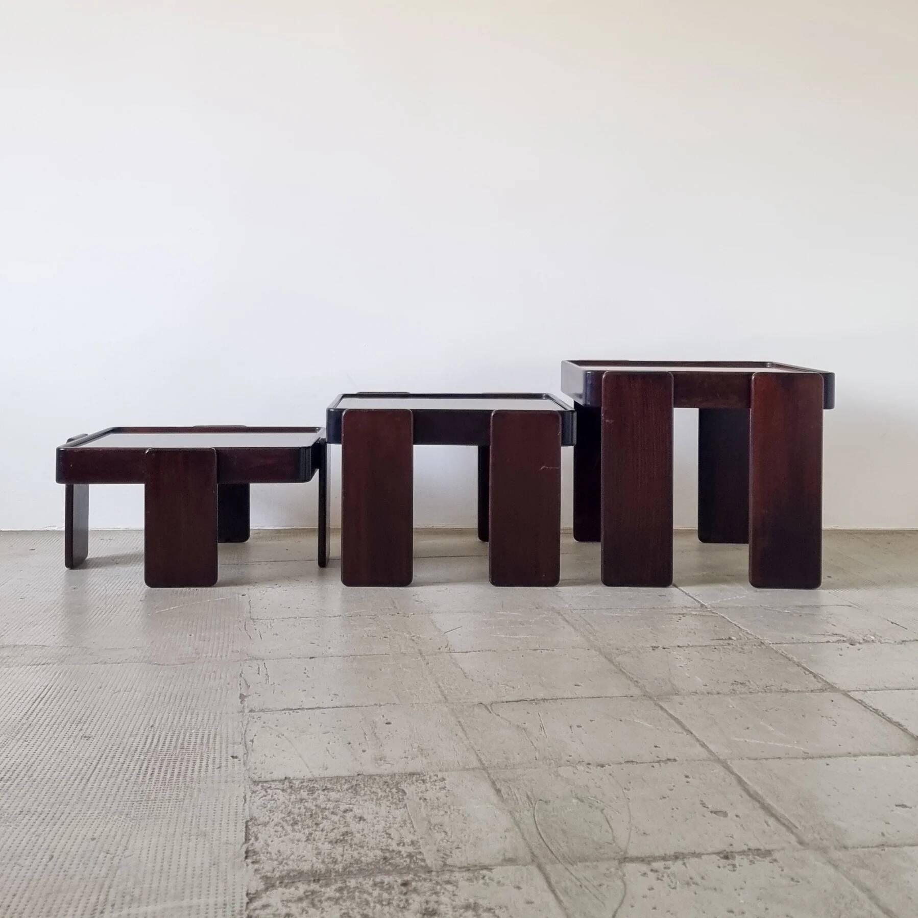 Stackable nesting tables by Gianfranco Frattini for Cassina (set of 3)