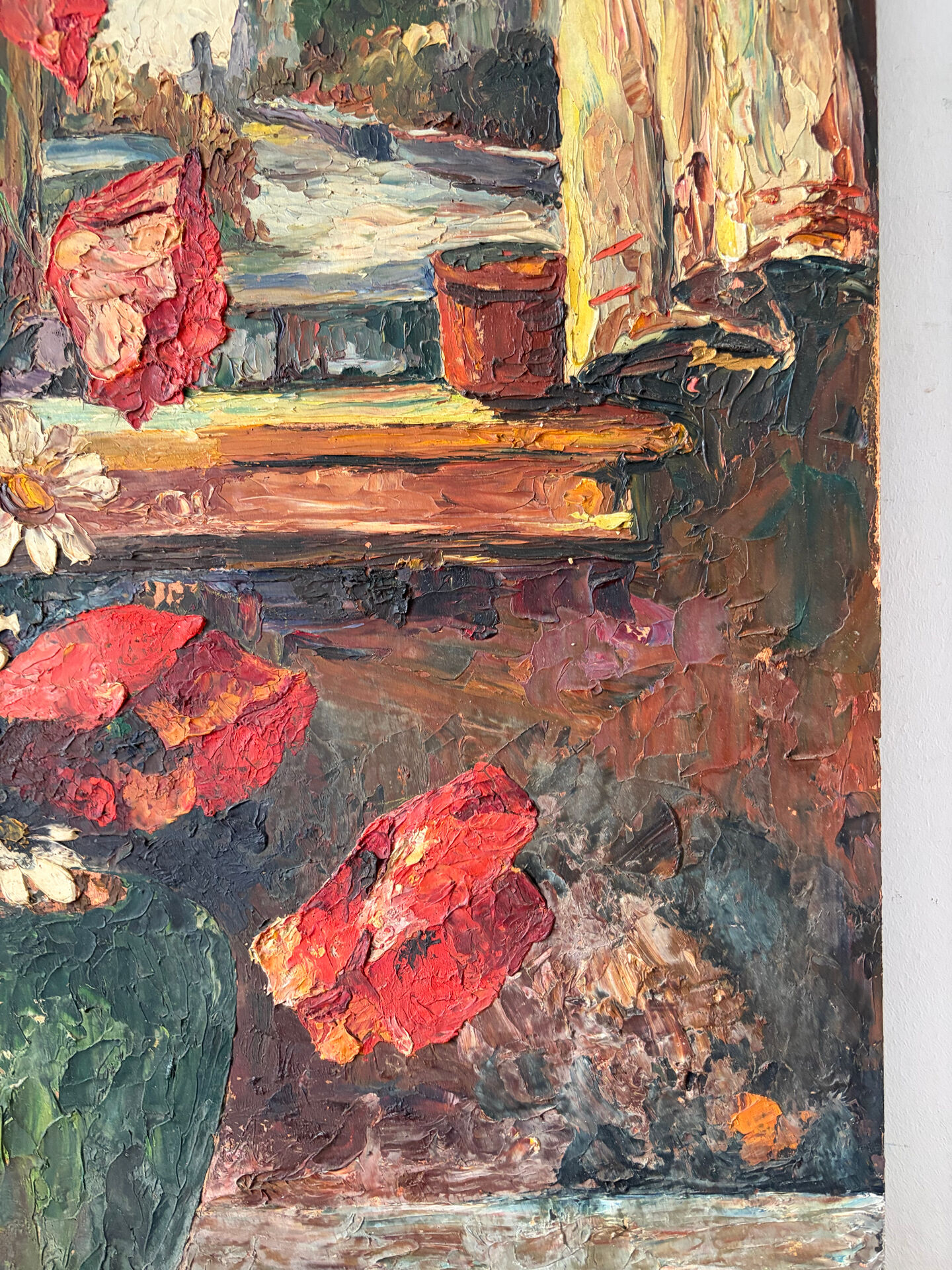 Wildflower bouquet, window with a view, oil on panel 1934