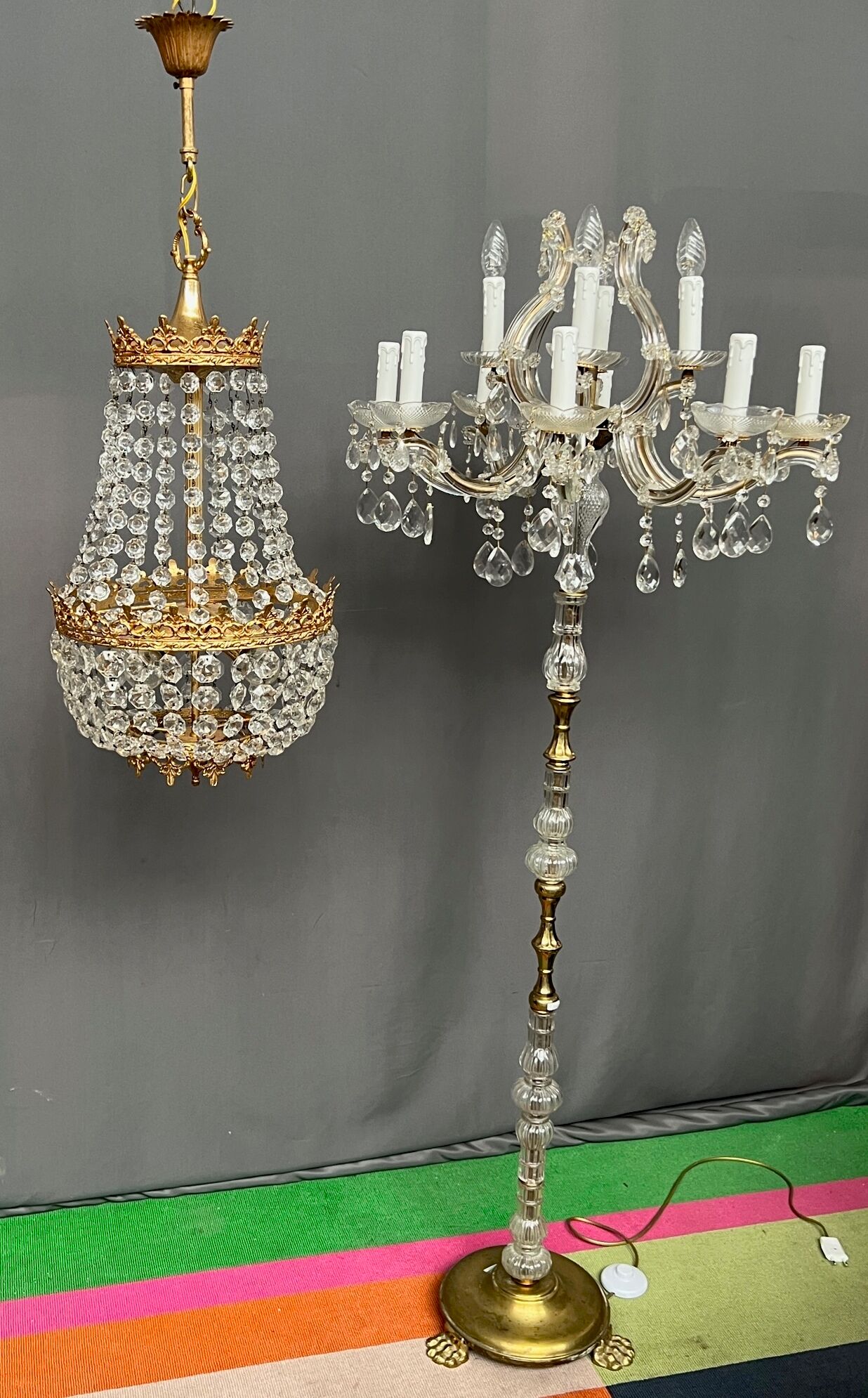 Louis XV style chandelier. Gilded bronze, massive ancient crystal.
