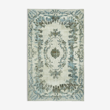 Handwoven overdyed oriental 1970s 185 cm x 295 cm blue carpet