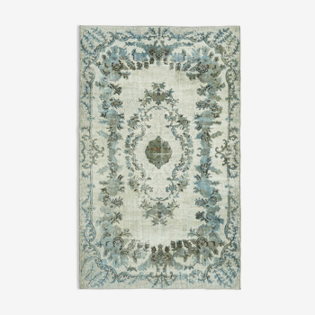 Tapis bleu oriental des années 1970 tissé à la main 185 cm x 295 cm