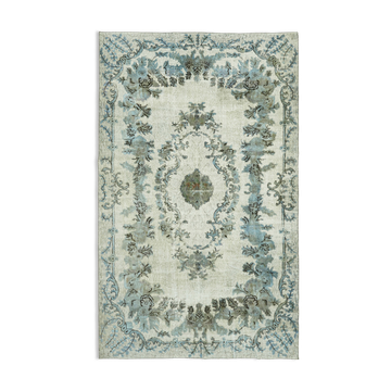 Tapis bleu oriental des années 1970 tissé à la main 185 cm x 295 cm