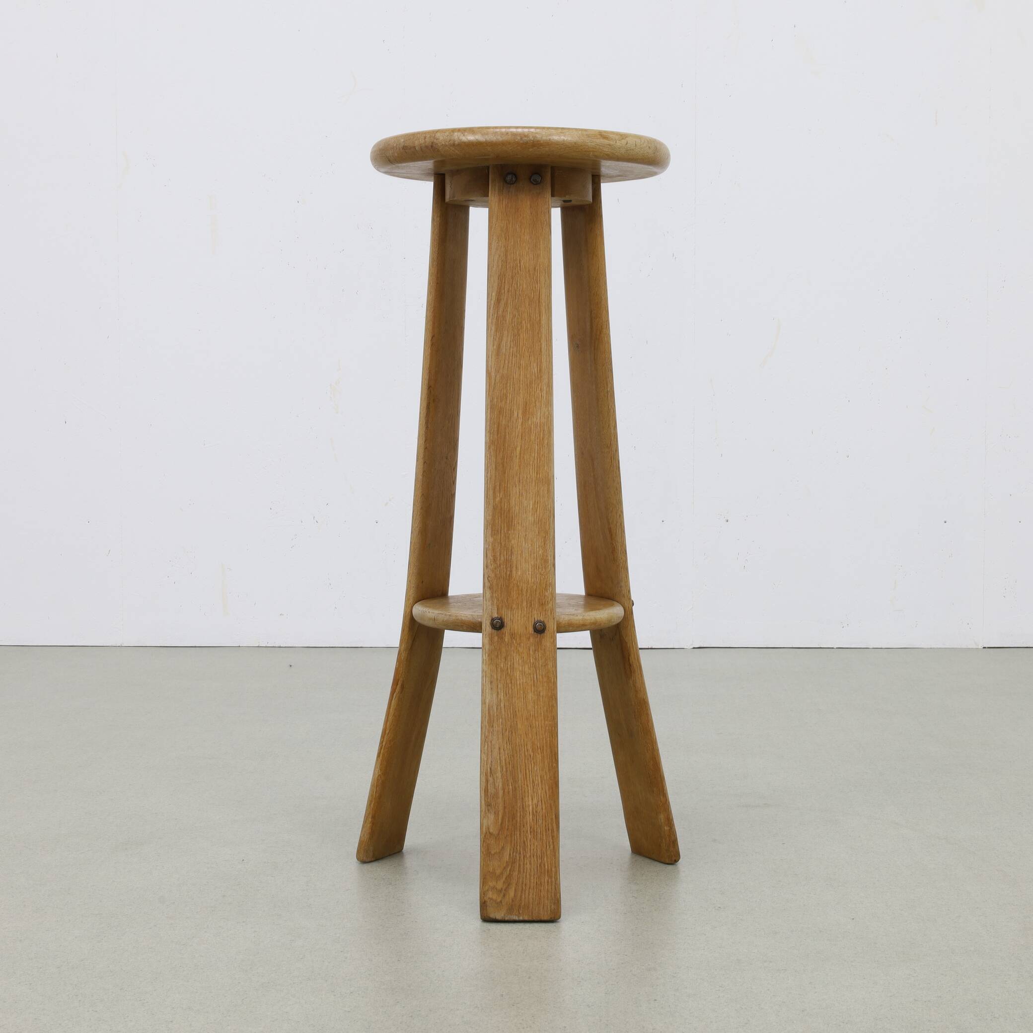 3x Barstools in solid Oak Brutalist, 1970s