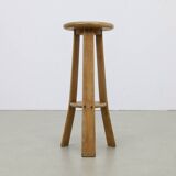 3x Barstools in solid Oak Brutalist, 1970s