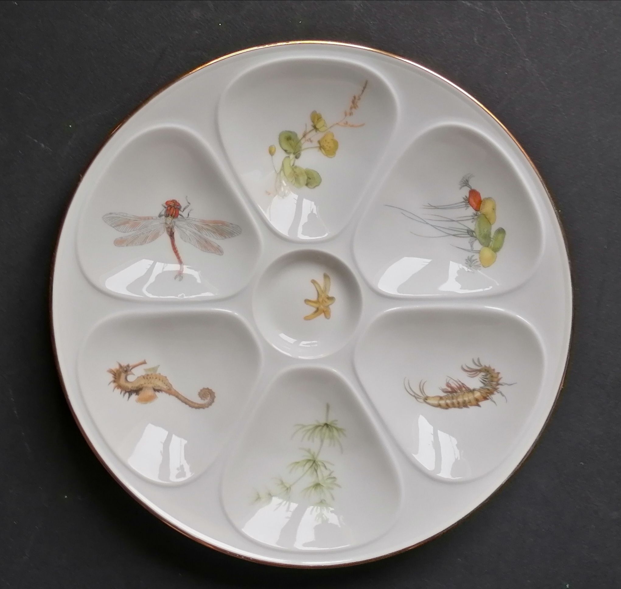 6 oyster plates fine porcelain Lourioux Foëcy