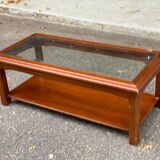 Table vintage basse bois massif et verre