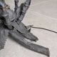 Brutalist floor lamp with five thistle-shaped lights in black wrought iron, 1970s