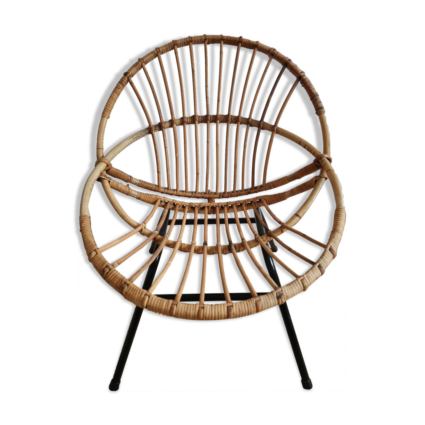 Vintage rattan shell armchair from the 60s