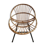 Vintage rattan shell armchair from the 60s