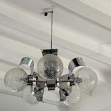 Vintage suspension 5 lights, glass and chrome