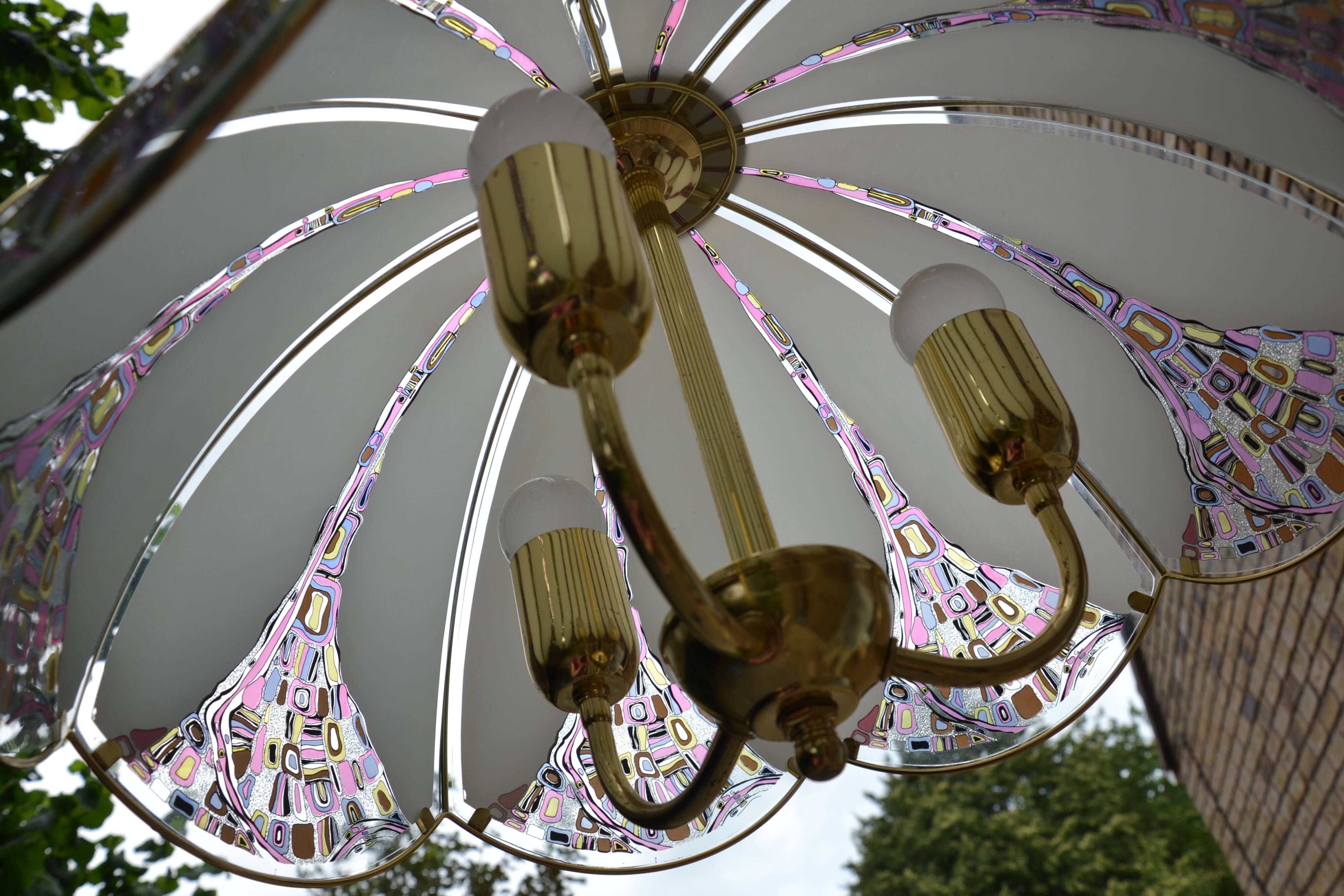 Suspension/lustre verre et laiton des années 80