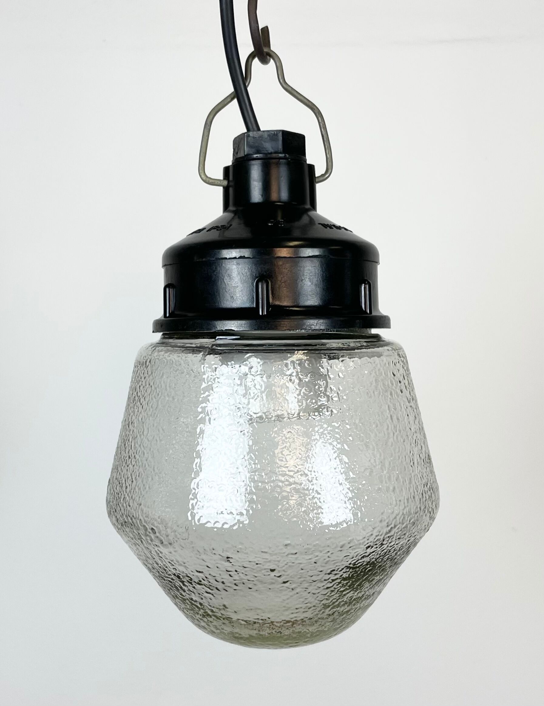 Industrial Bakelite Pendant Light with Frosted Glass, 1970s