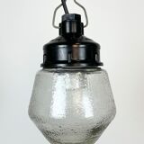 Industrial Bakelite Pendant Light with Frosted Glass, 1970s