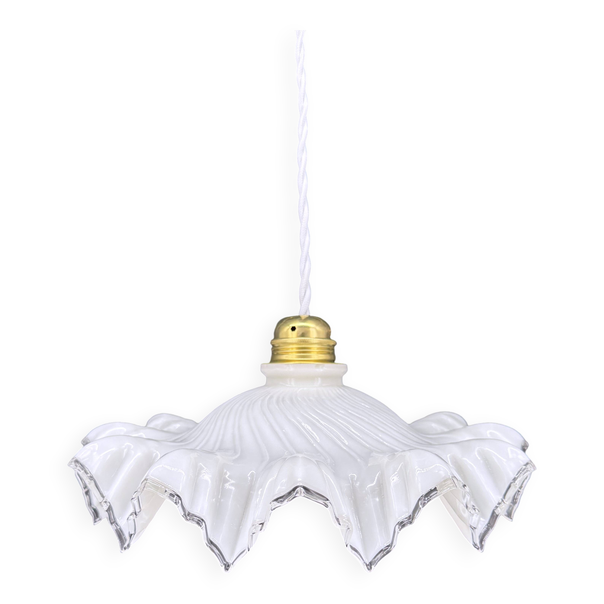 White opaline glass pendant light with draped shape