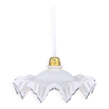 White opaline glass pendant light with draped shape