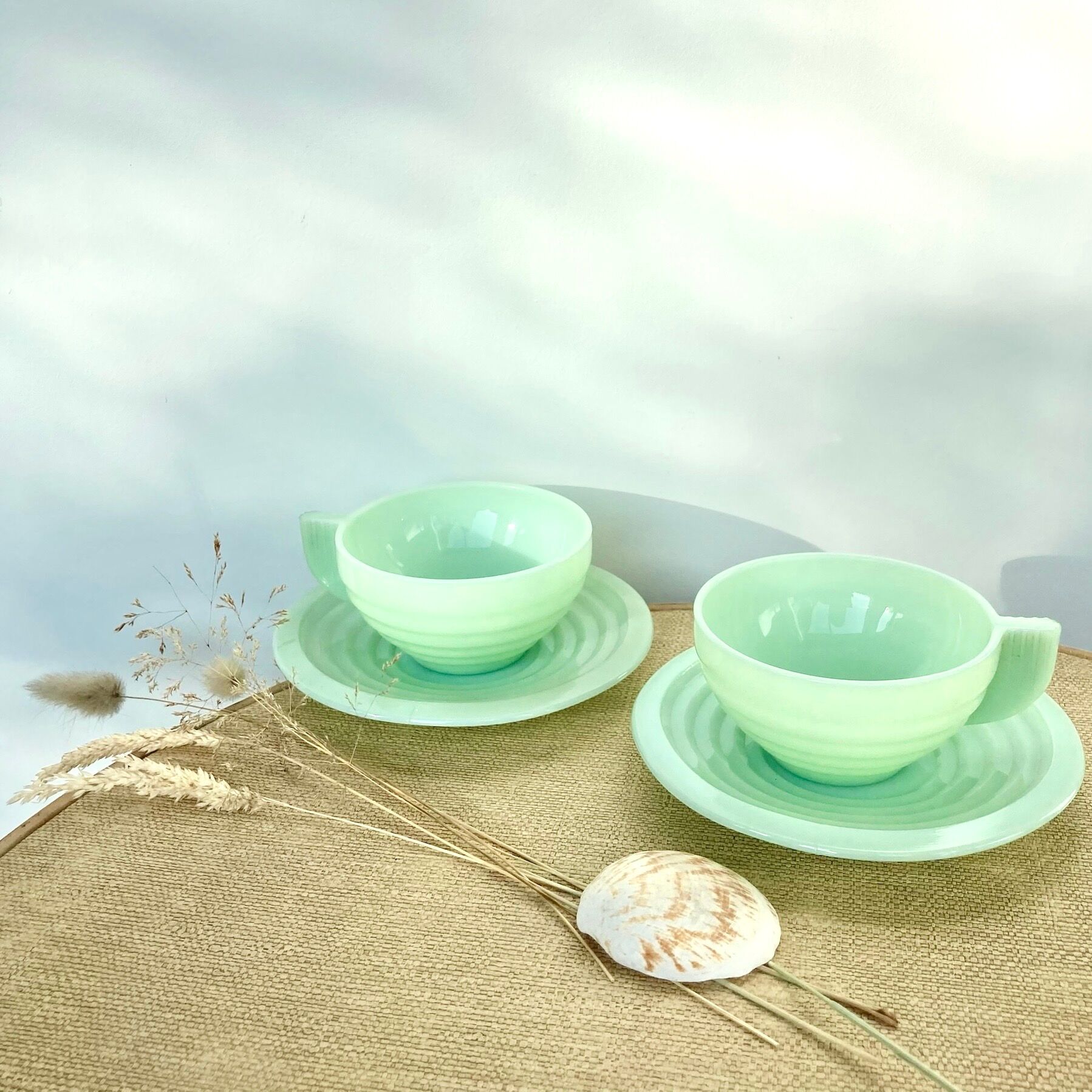 2 cups and saucers opaline mint art deco 50/60