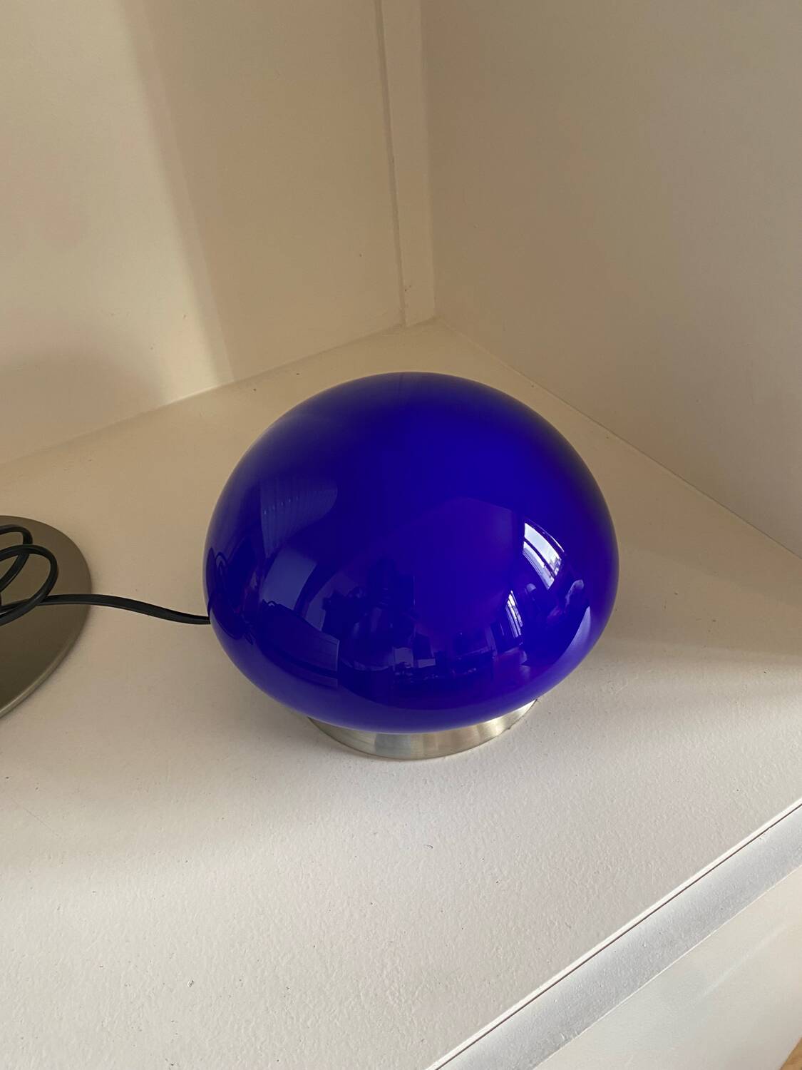 Vintage mushroom lamp globe blue glass 70s style