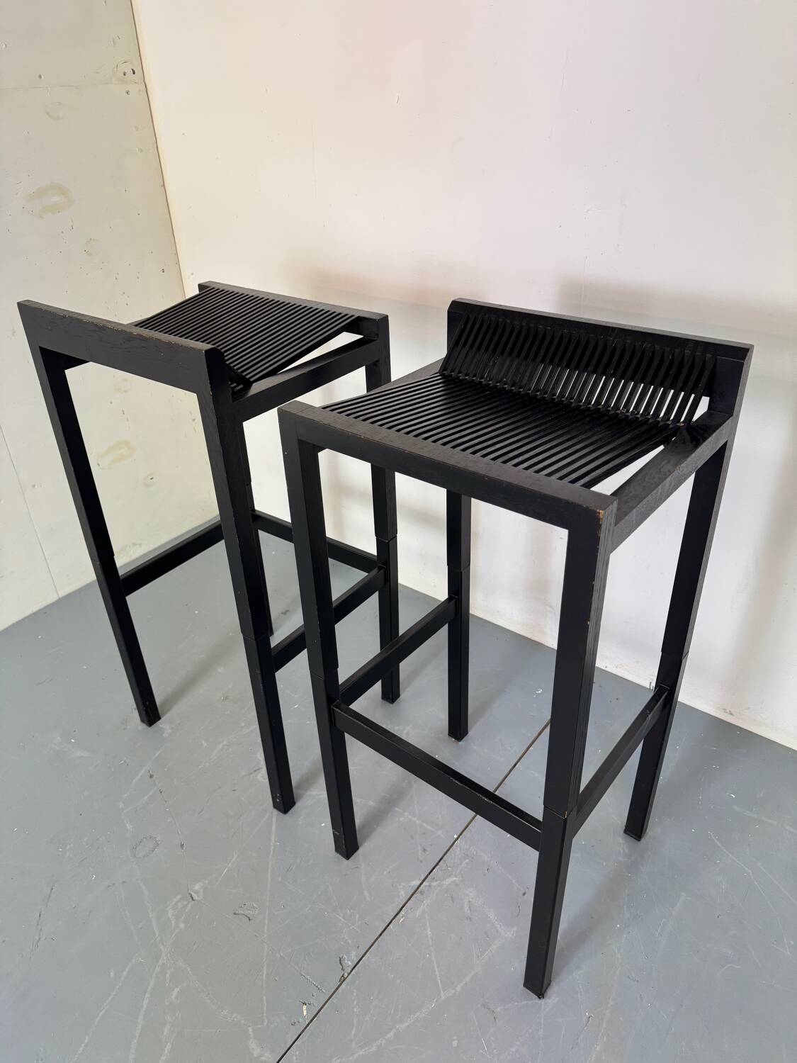 2 Modernist black Wood and Steel Bar Stools by Ruud Jan Kokke, 1980s