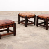 Brazilian Brutalist footstools with patchwork leather, 1960