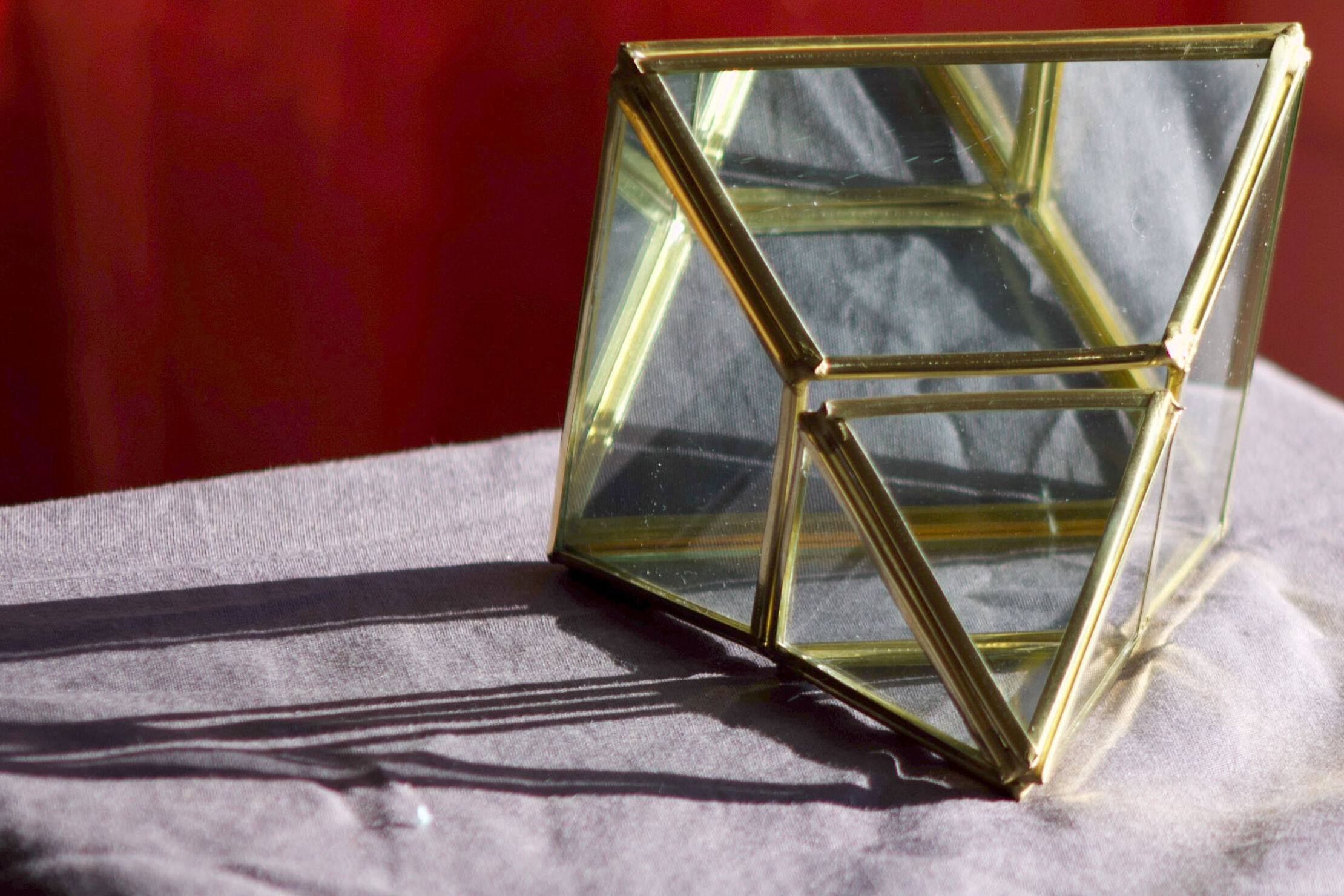 4 old glass, brass and mirror jewellery boxes