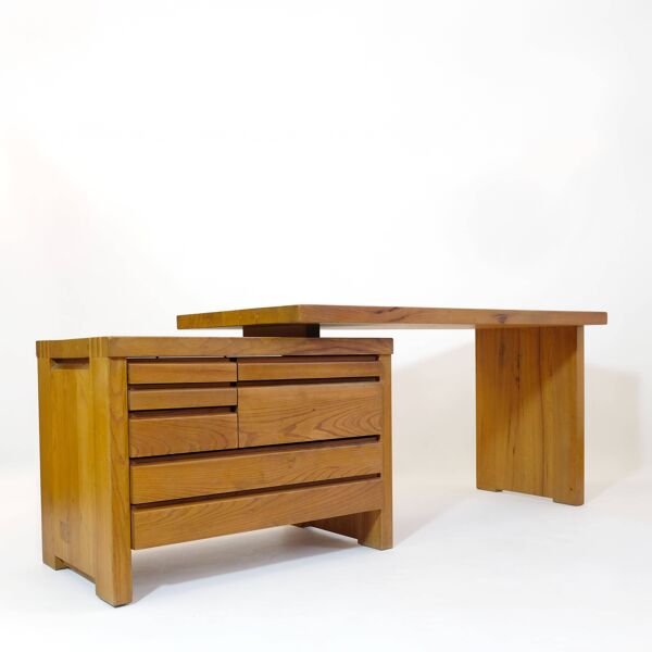 Pierre Chapo, bureau B19E en orme massif, 1970s.