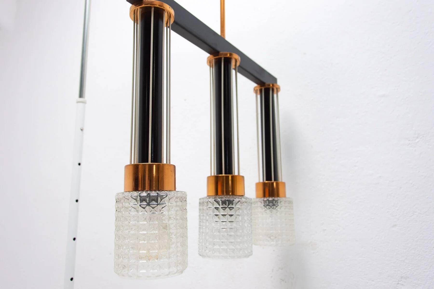 Czechoslovak brutalist light fixture, mid-century ceiling lighting, 1970s