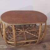 Vintage Rattan Wicker Oval Coffee Table