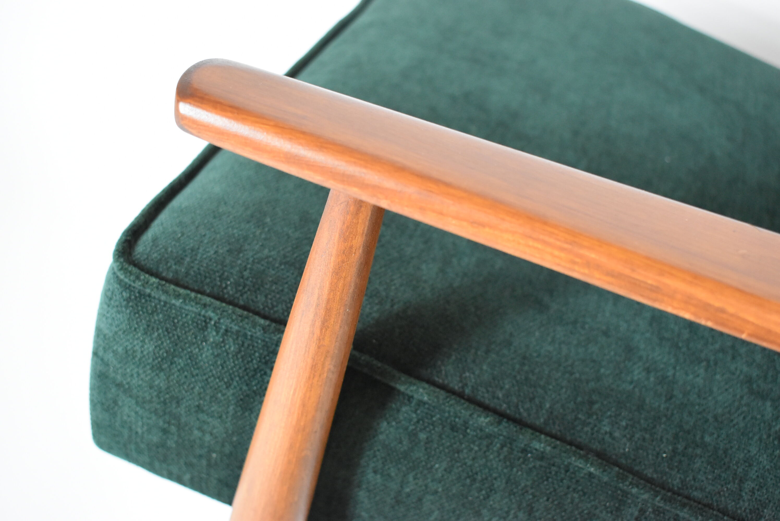 Vintage original polish armchair "Fox" designed by H. Lis 1970s, forest green fabric, restored