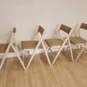 Set of 4 Vintage Wooden Folding Lounge Chairs: Beige Fabric, STOL Kamnik 1970