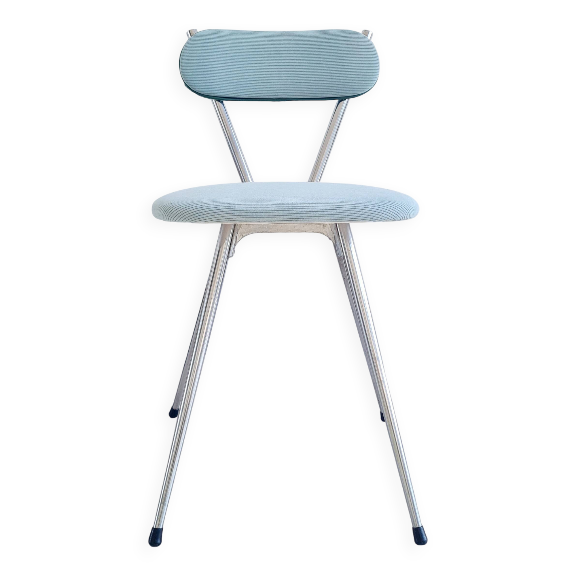 Old chrome metal and blue velvet chair