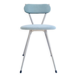 Old chrome metal and blue velvet chair