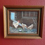 Painting, farmyard painting, hens signed