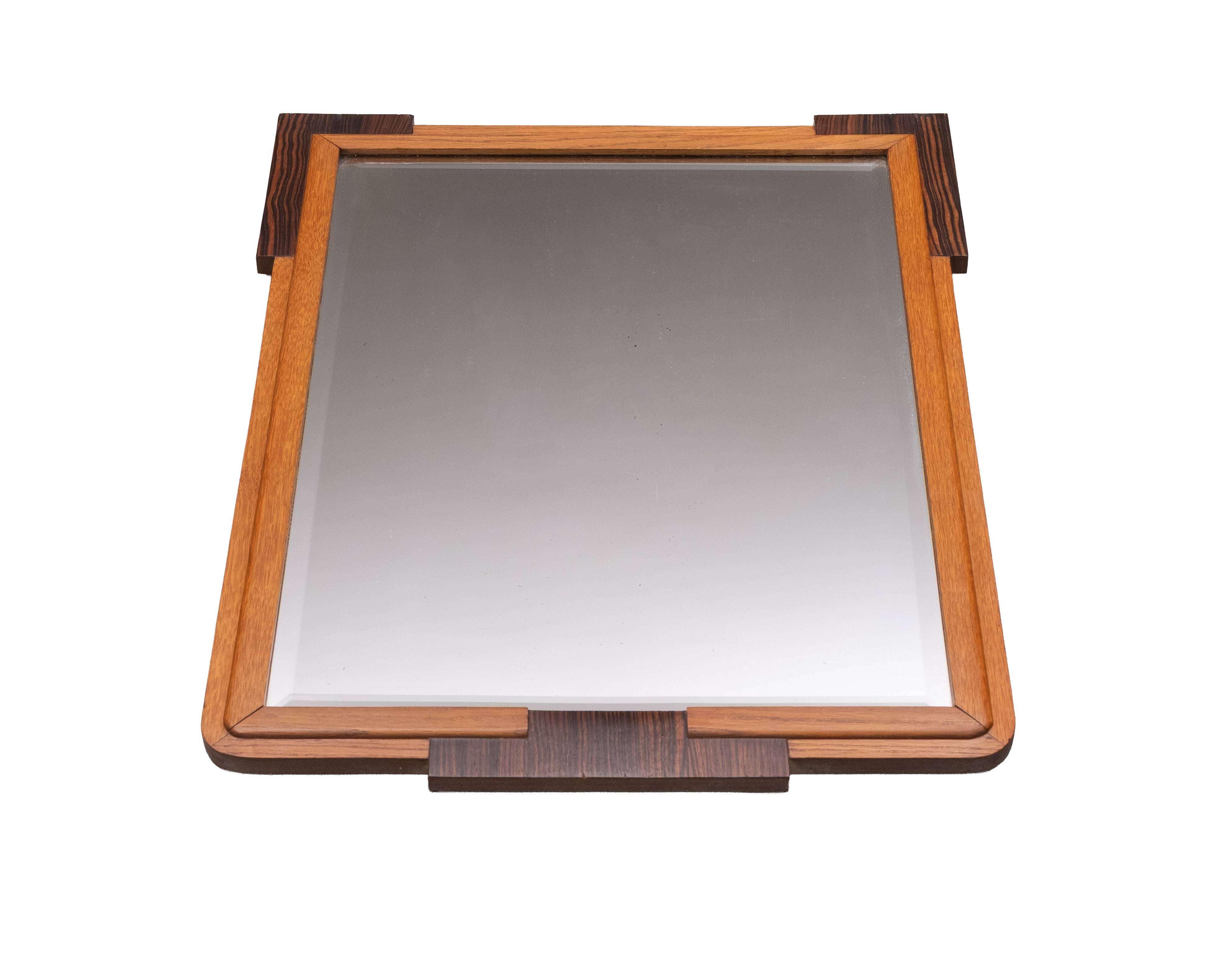 Dutch Art Deco Wall Mirror, Oak Frame, Amsterdamse School, 1920s