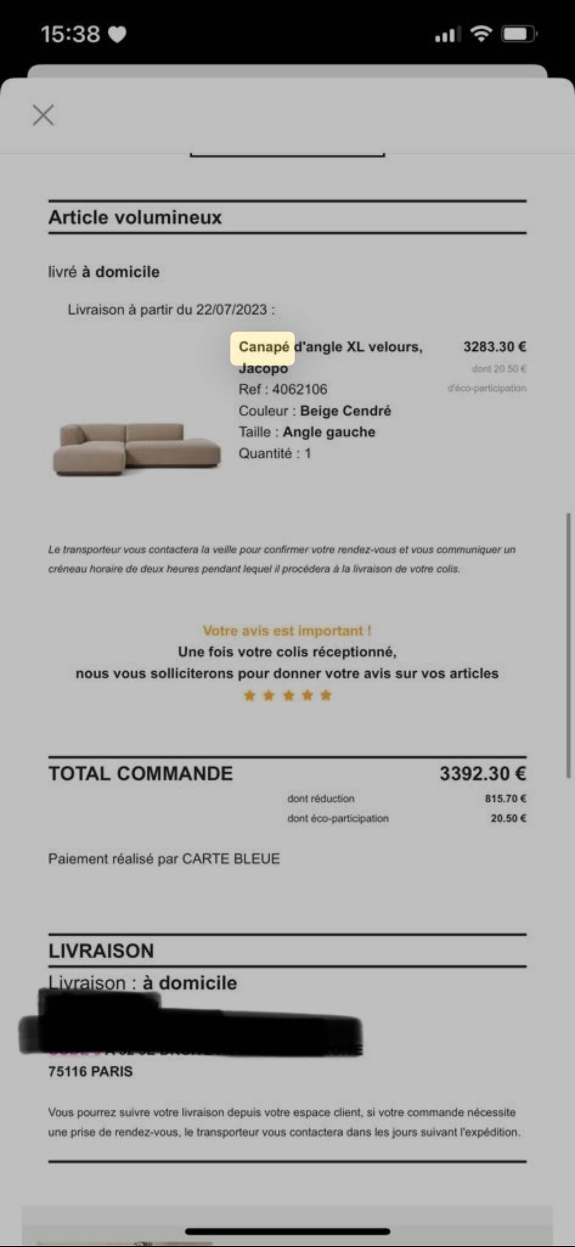 AMPM Jacopo Sofa Ash Beige Velvet